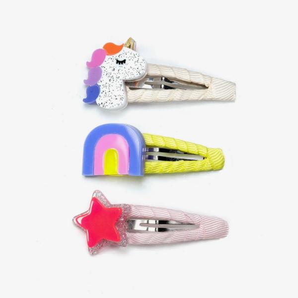 Accessories |  Unicorn Star Neon Covered Snap Clips (Set-3) Accessories Accessories