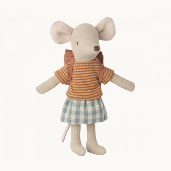 Maileg |  Big Sister With Bag -Tricycle Mouse – Old Rose Maileg Maileg