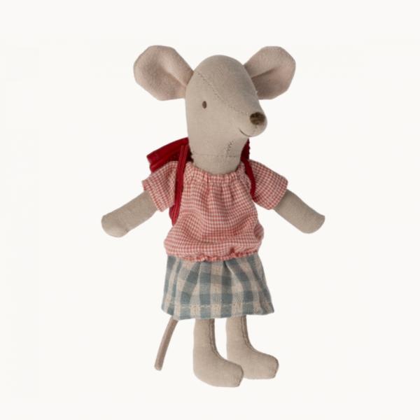 Maileg |  Big Sister With Bag -Tricycle Mouse – Red Maileg Maileg