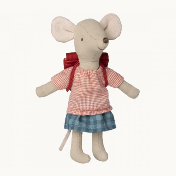 Maileg |  Big Sister With Bag -Tricycle Mouse – Red Maileg Maileg