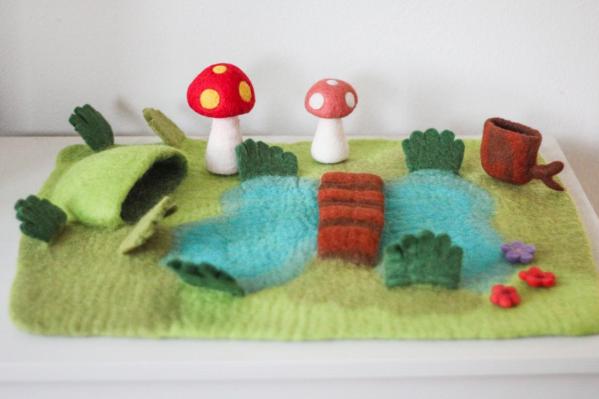 Plush |  Fairy Garden Pond Felted Play Rug Set Dolls, Friends & Dollhouse Dolls, Friends & Dollhouse