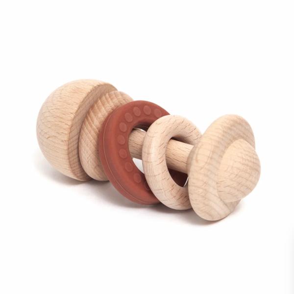 Rattles, Teethers And Lovies |  Beech Wood Rattle -Clay (0Mos-1Yr) Rattles, Teethers And Lovies Rattles, Teethers And Lovies