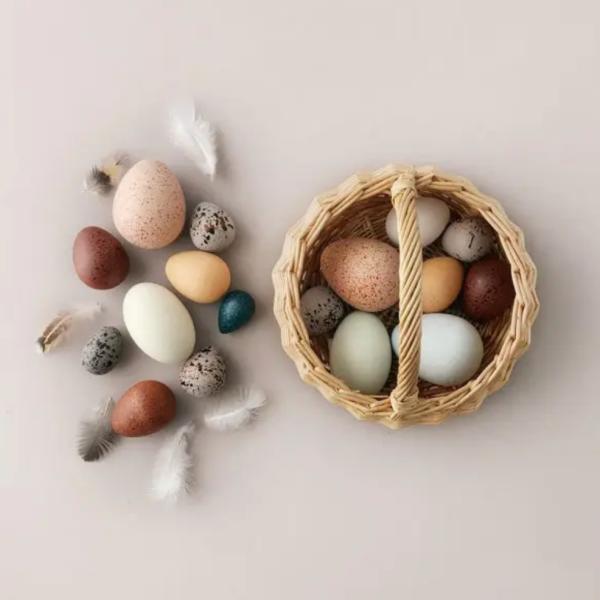 Toys |  A Dozen Wooden Bird Eggs In A Basket Toys Toys