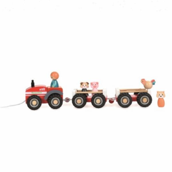 Toys |  Wood Farm Tractor With Two Trailers Toys Toys